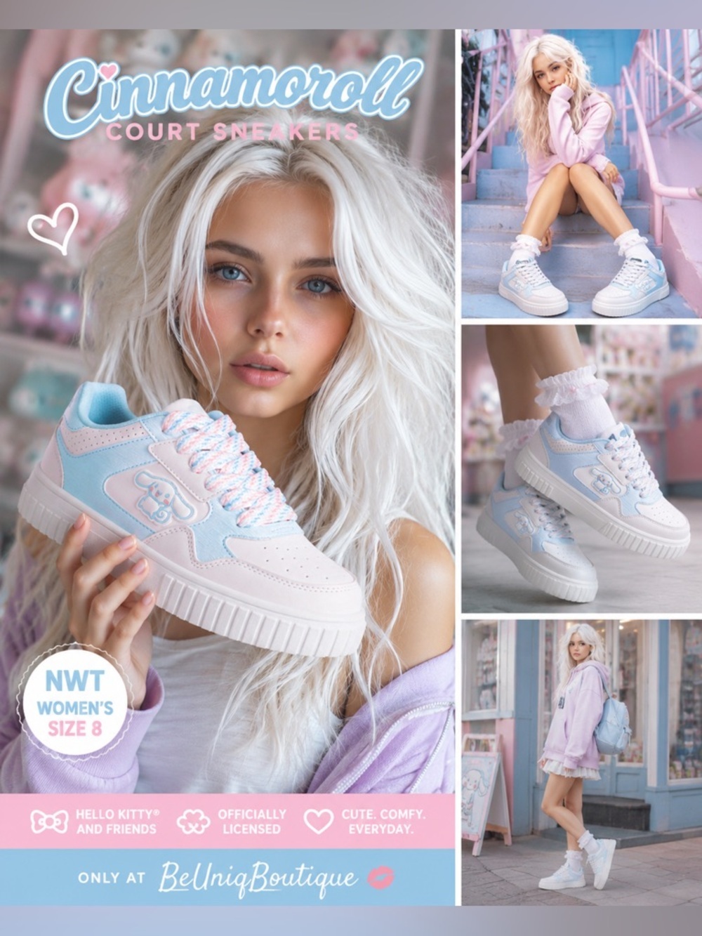 Hello Kitty Cinnamoroll Court Sneakers Pastel Women's Size 8